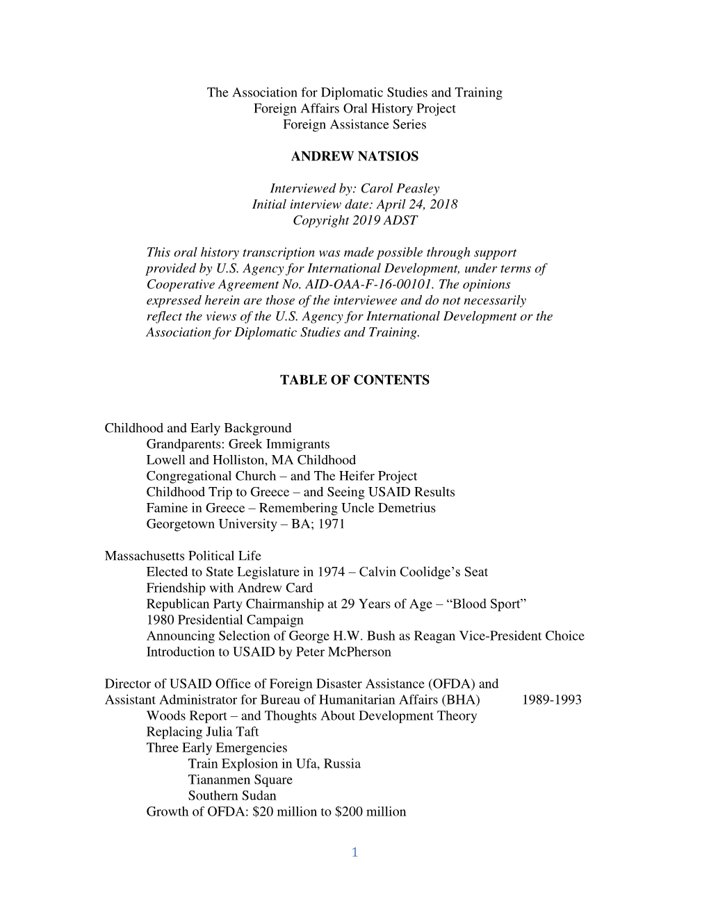 1 the Association for Diplomatic Studies and Training Foreign Affairs Oral History Project Foreign Assistance Series ANDREW NATS