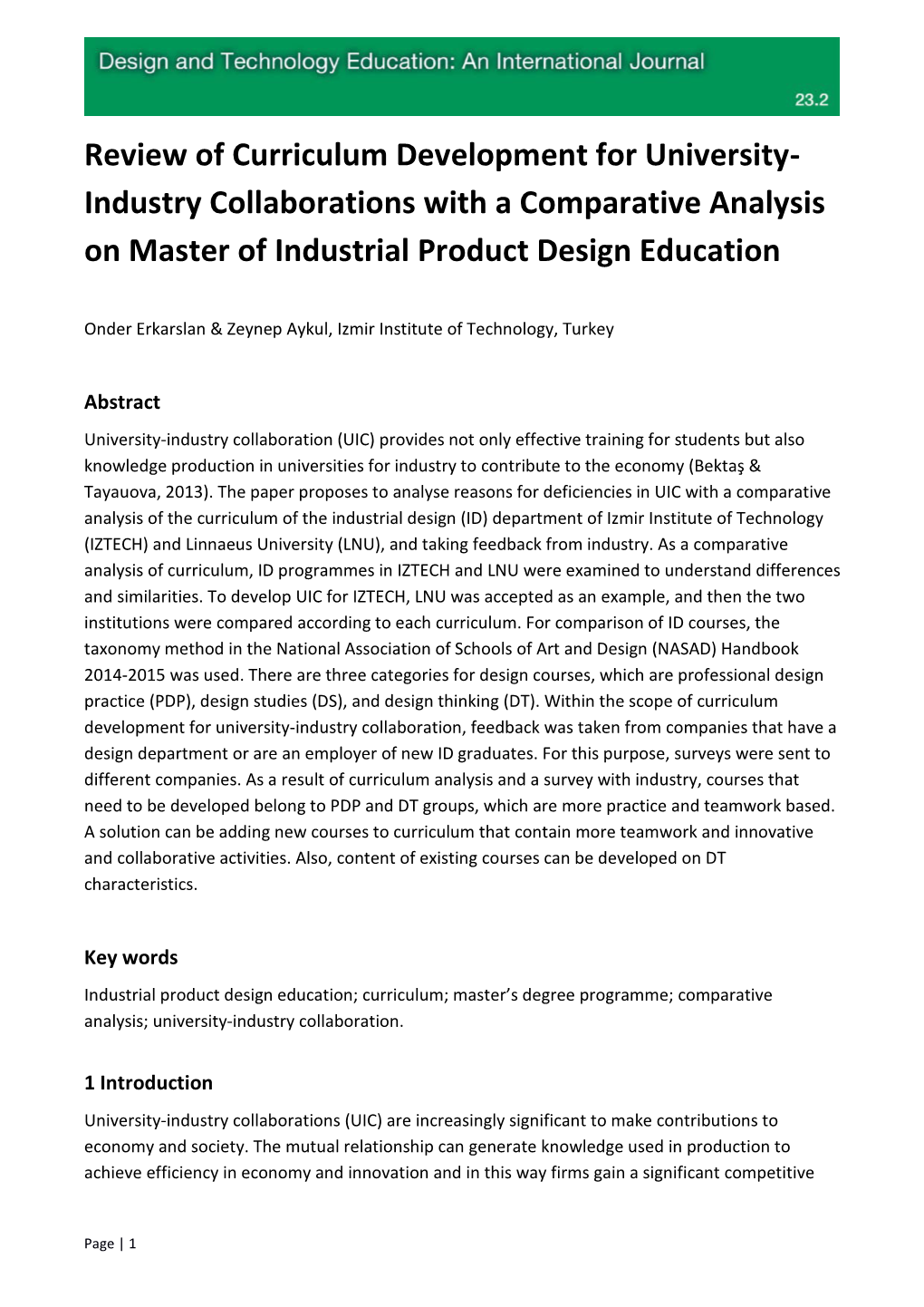 Review of Curriculum Development for University- Industry Collaborations with a Comparative Analysis on Master of Industrial Product Design Education