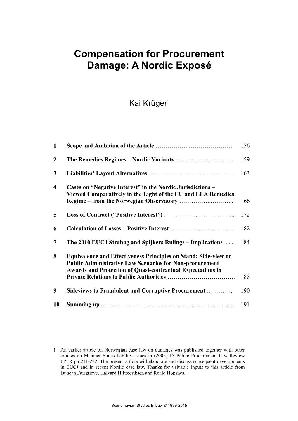 Compensation for Procurement Damage: a Nordic Exposé