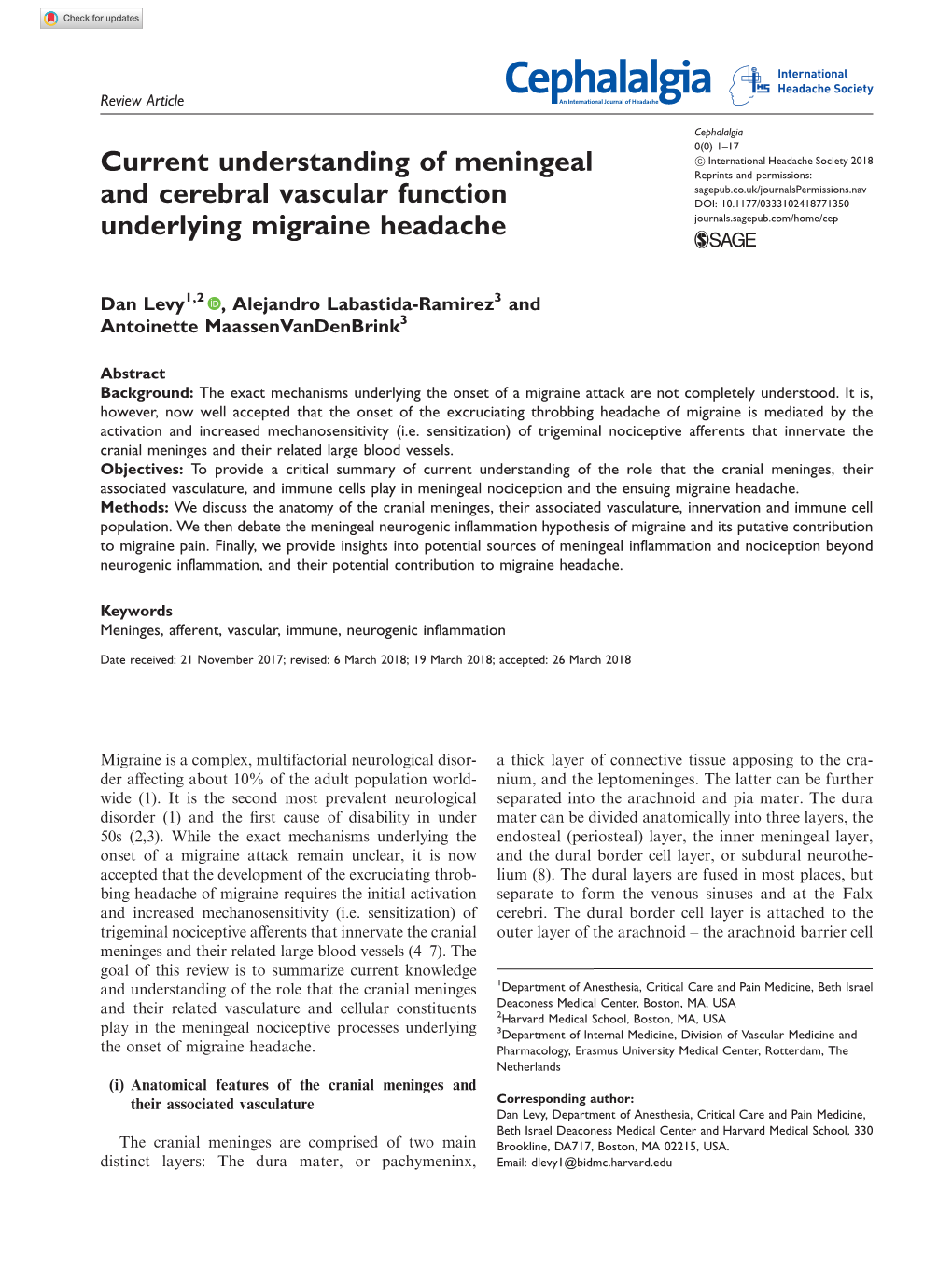 Current Understanding of Meningeal and Cerebral Vascular Function