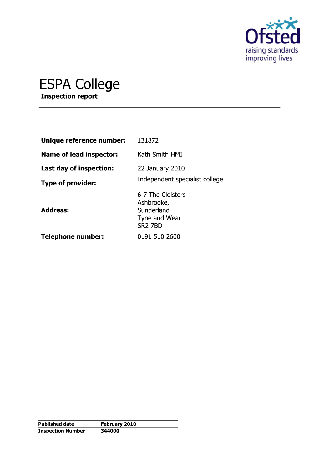 ESPA College Inspection Report