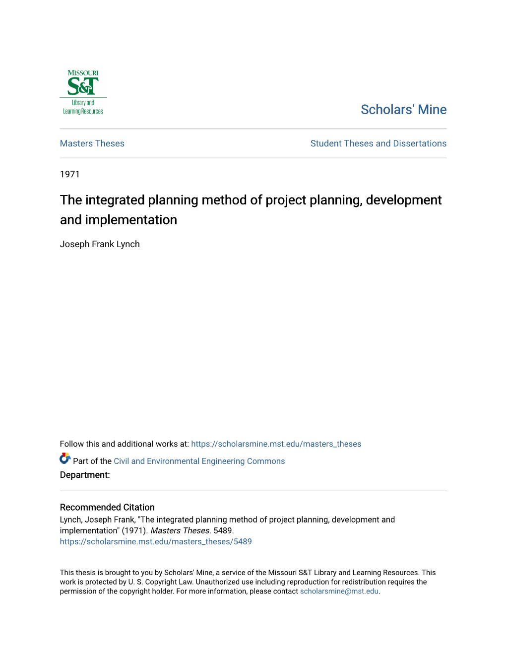 The Integrated Planning Method of Project Planning, Development and Implementation