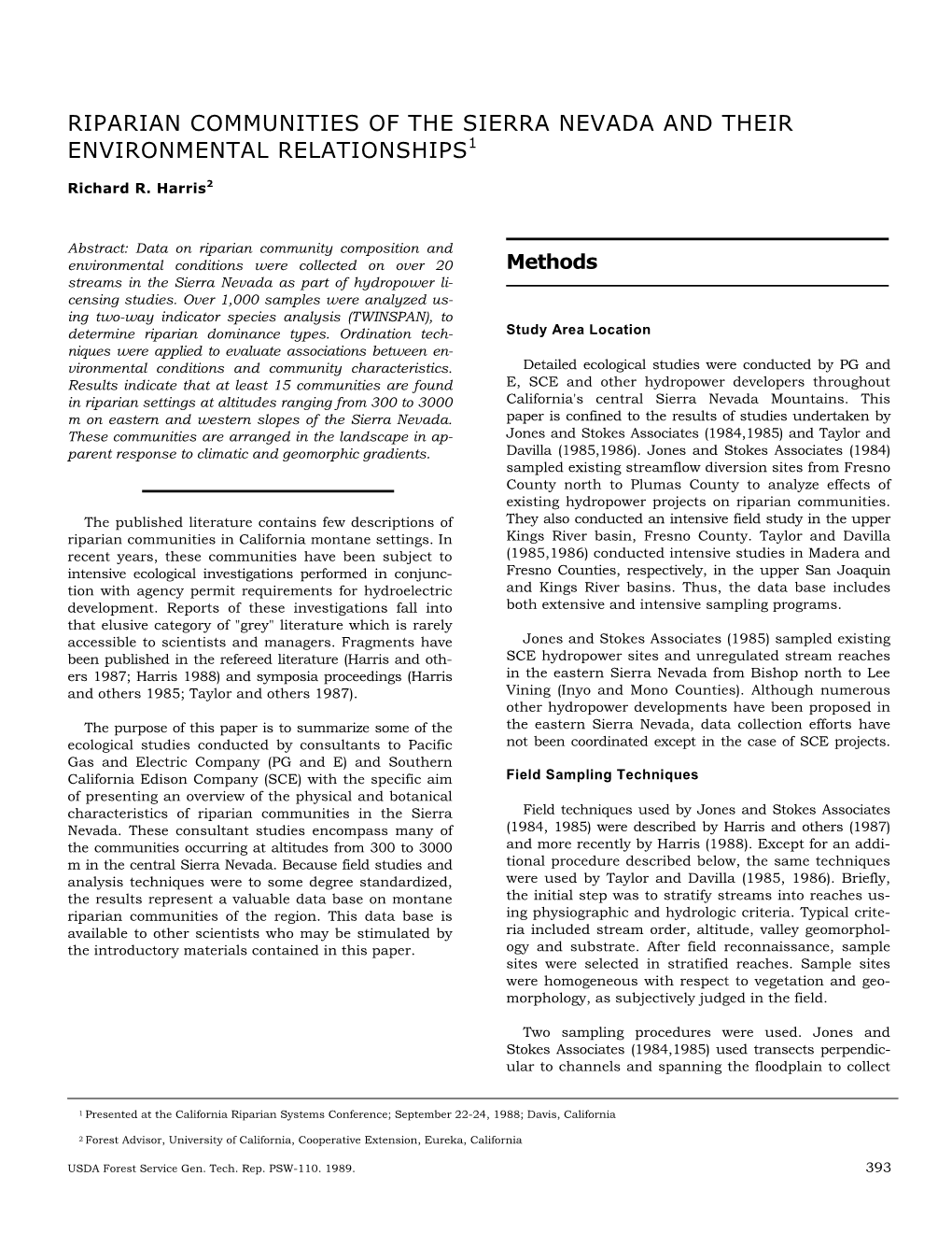 Riparian Communities of the Sierra Nevada and Their Environmental Relationships1