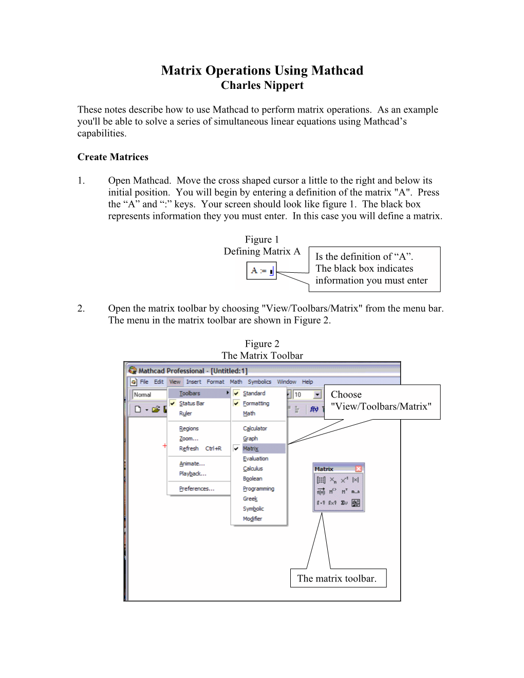 Matrix Operations Using Mathcad Charles Nippert