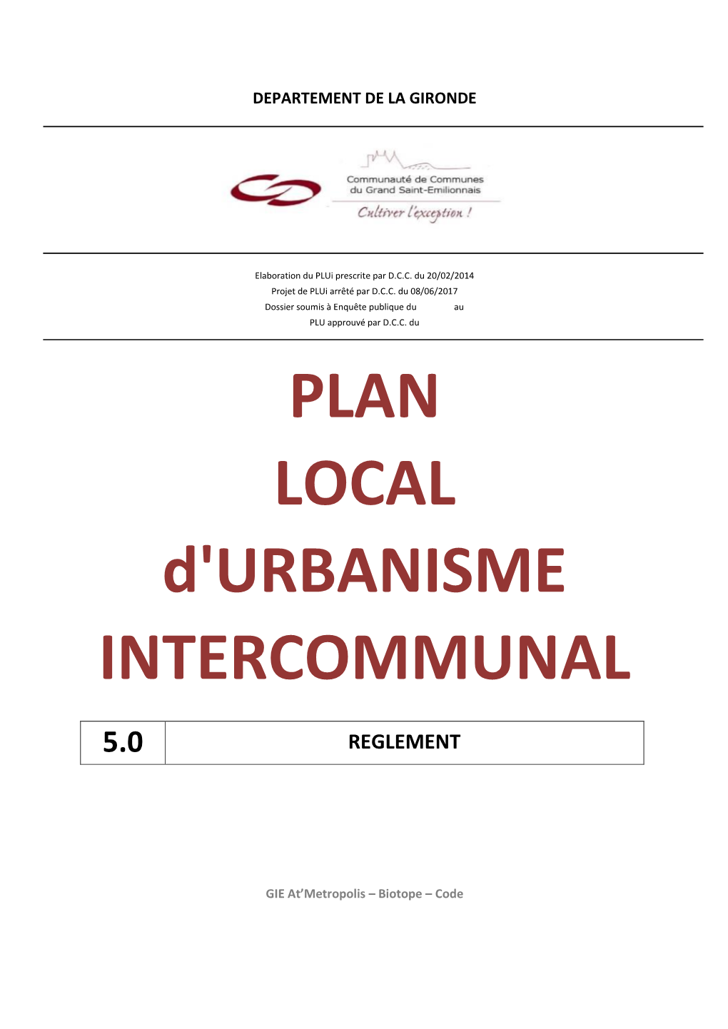 PLAN LOCAL D'urbanisme INTERCOMMUNAL