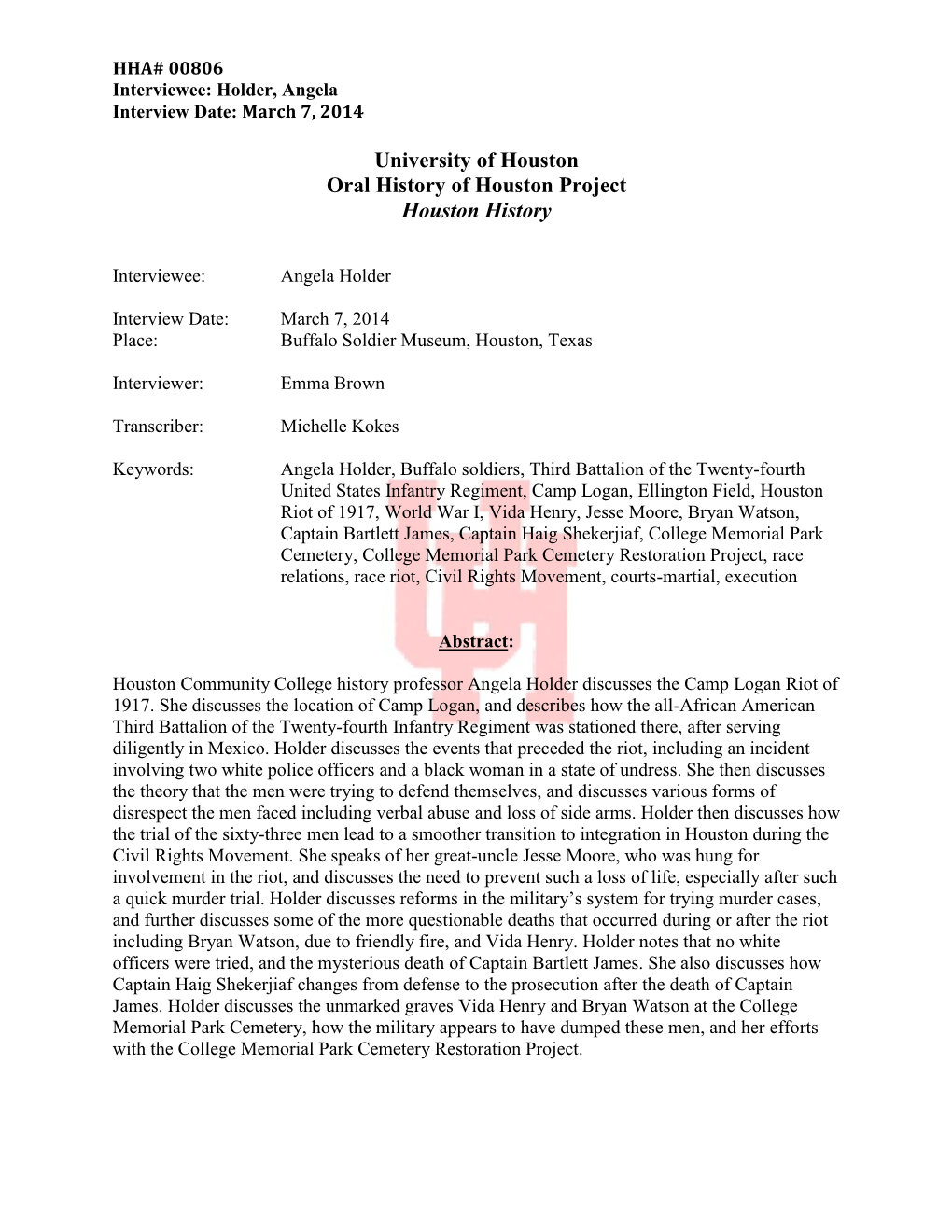 University of Houston Oral History of Houston Project Houston History