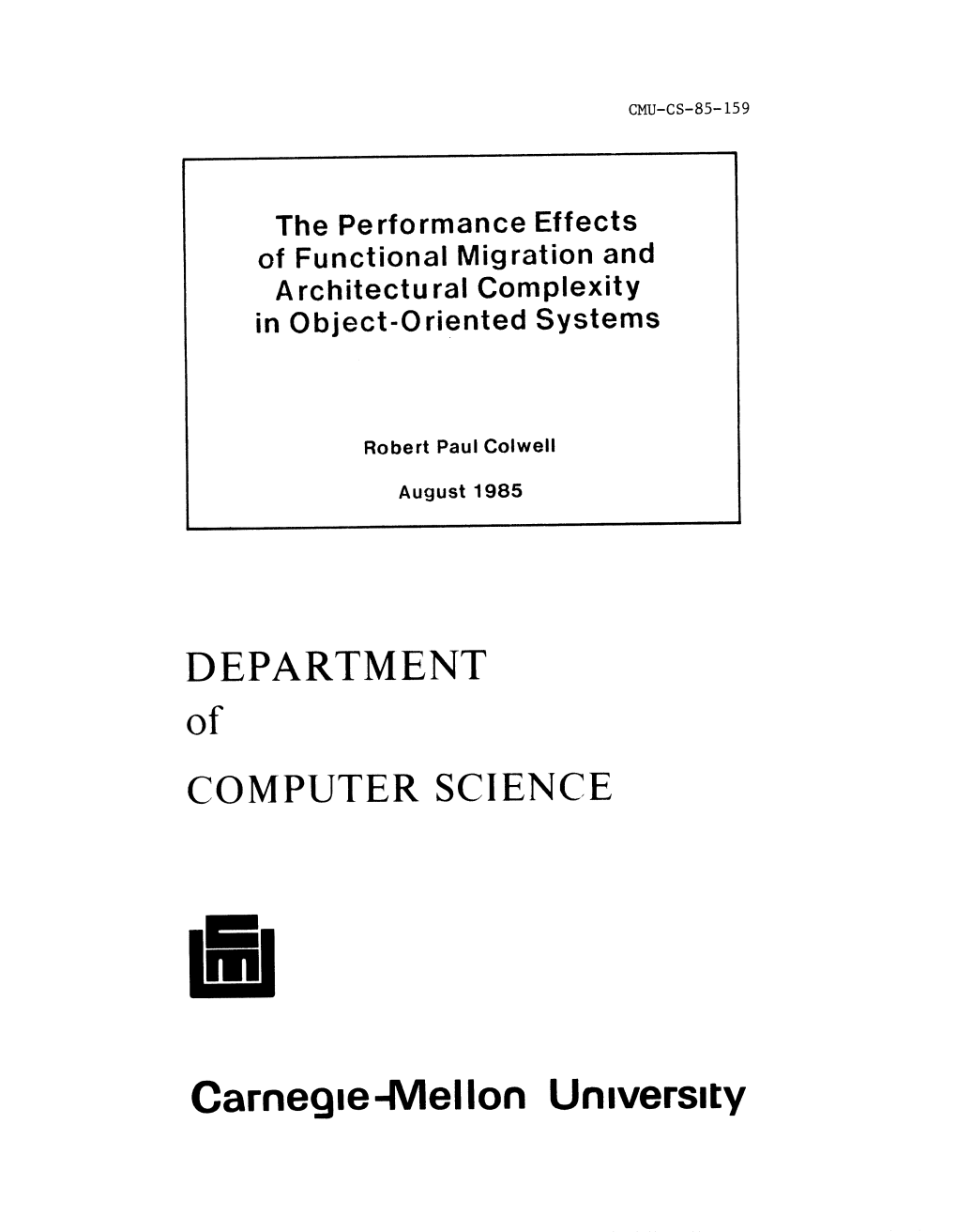 DEPARTMENT of COMPUTER SCIENCE Carneg E-Mellon Un