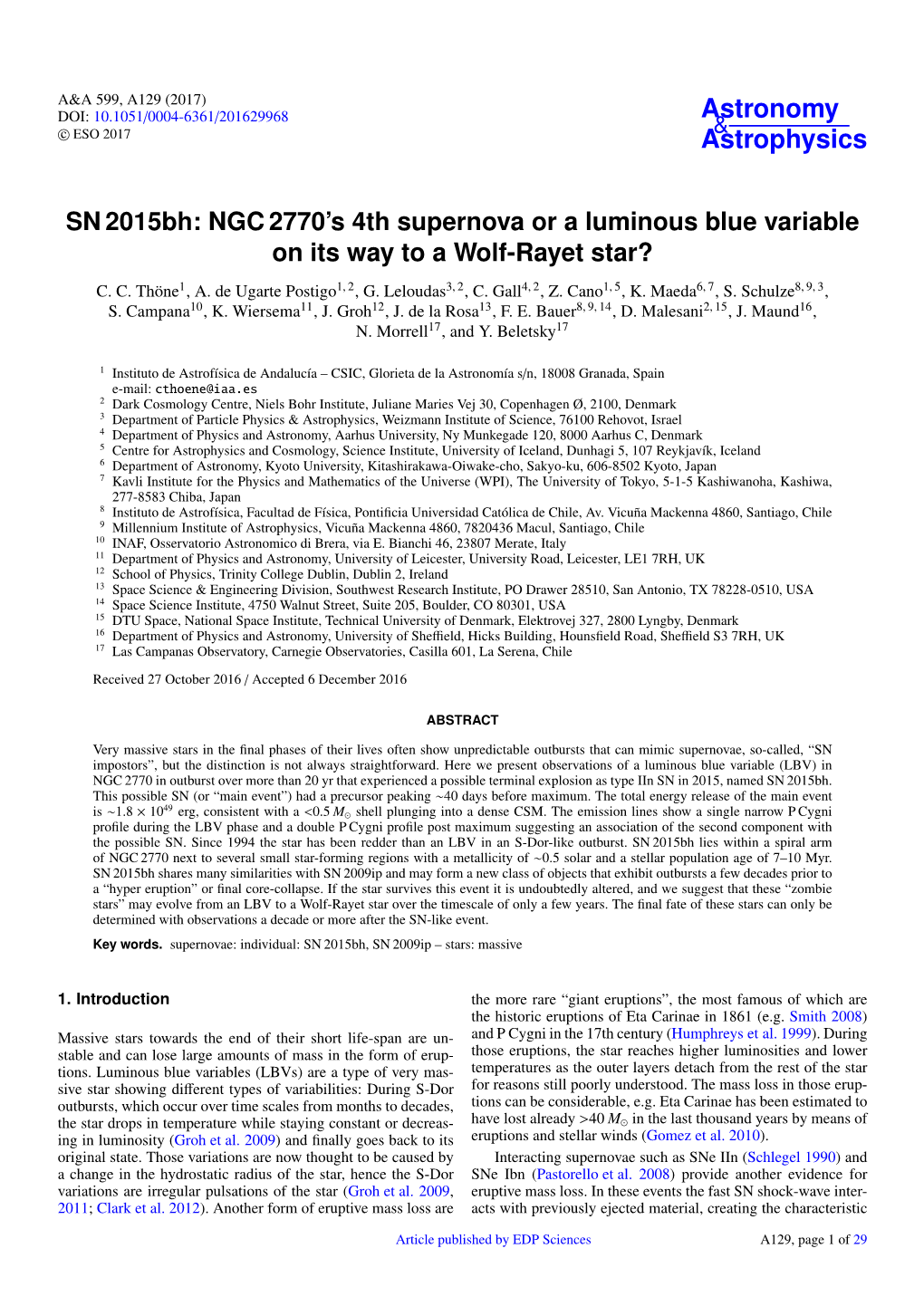 SN 2015Bh: NGC 2770'S 4Th Supernova Or a Luminous Blue