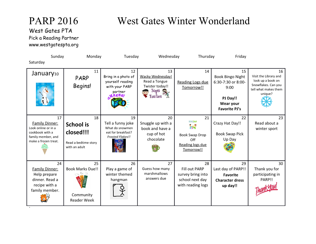 PARP 2016 West Gates Winter Wonderland West Gates PTA