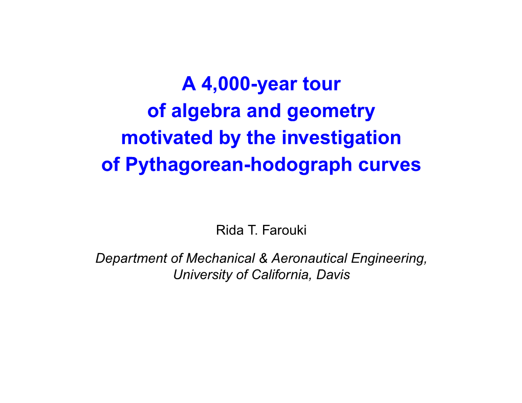 History of Mathematics and PH Curves