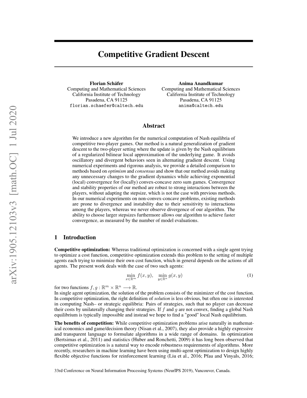 Competitive Gradient Descent