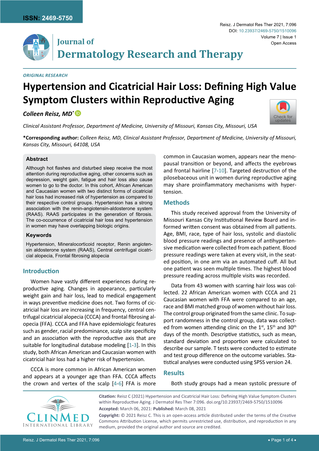 Hypertension and Cicatricial Hair Loss: Defining High Value Symptom Clusters Within Reproductive Aging