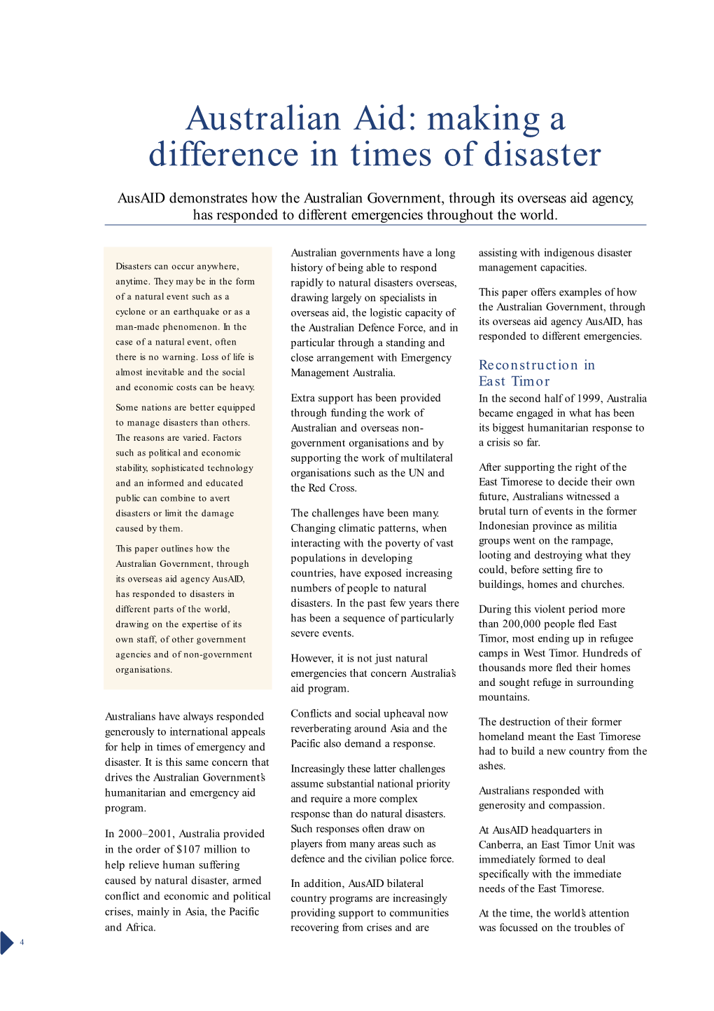 Australian Aid: Making a Difference in Times of Disaster