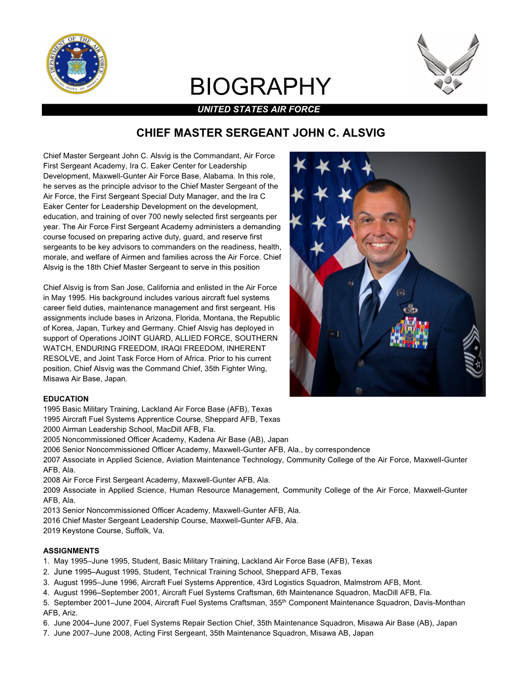 Biography United States Air Force