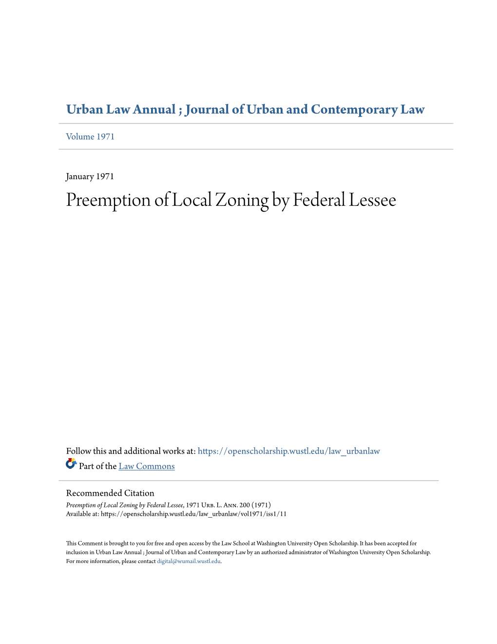 Preemption of Local Zoning by Federal Lessee