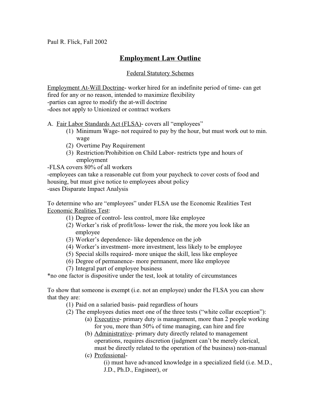 Employment Law Outline