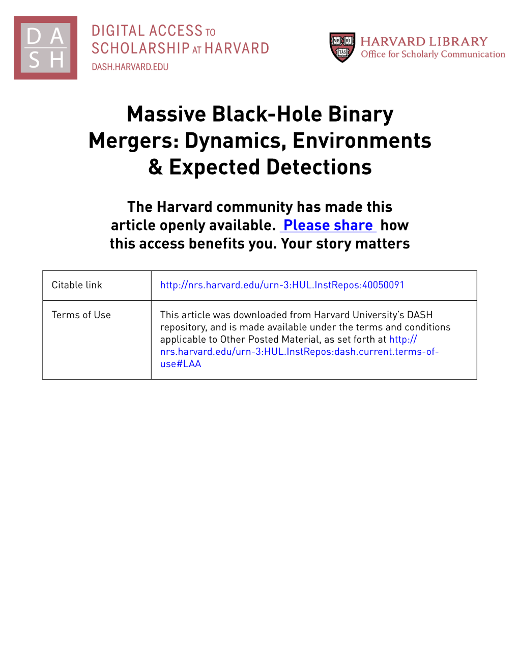 Massive Black-Hole Binary Mergers: Dynamics, Environments & Expected Detections