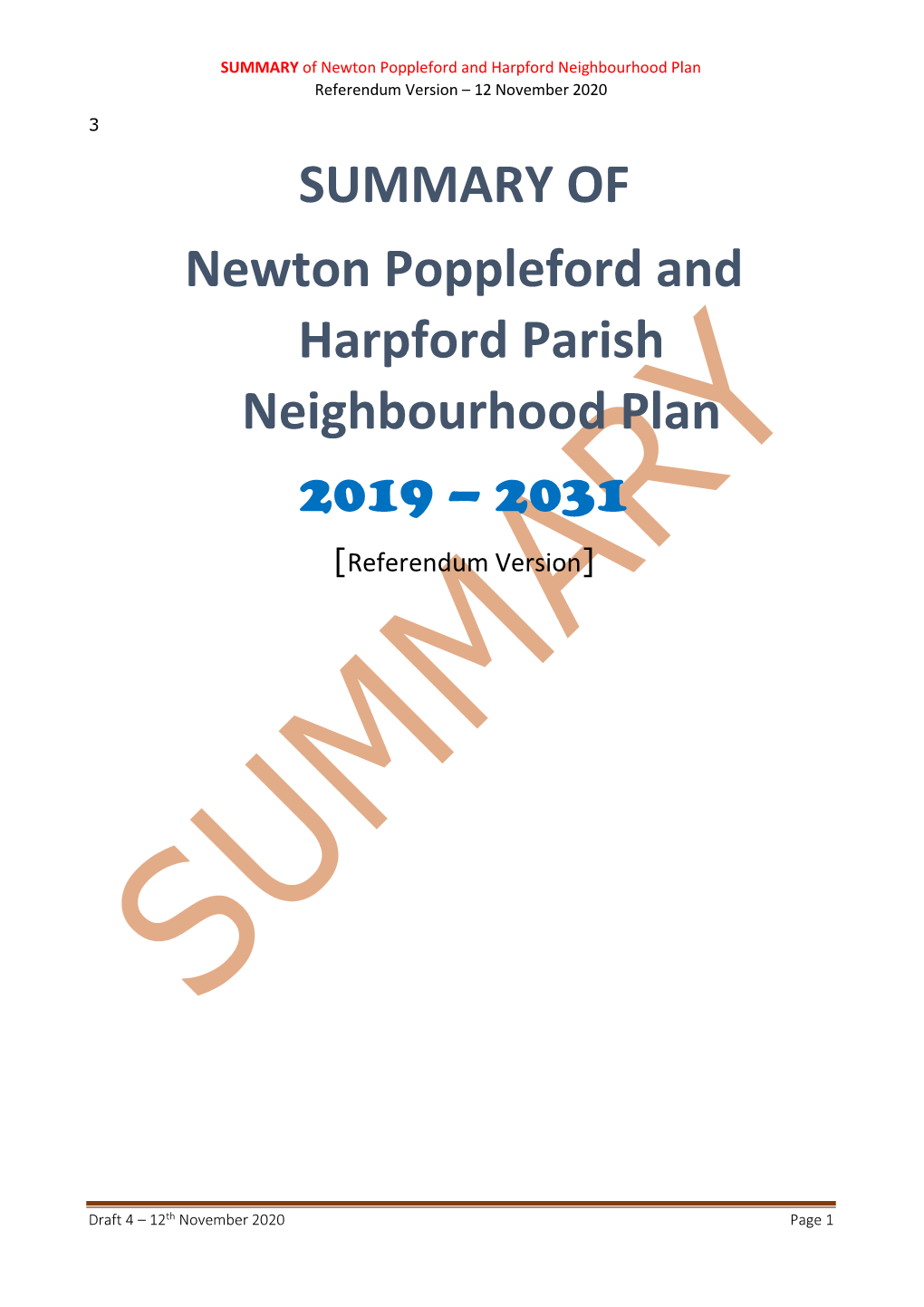 SUMMARY of Newton Poppleford and Harpford Parish Neighbourhood Plan 2019 – 2031 [Referendum Version]
