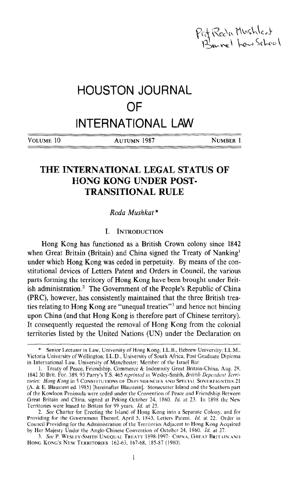 Houston Journal of International Law