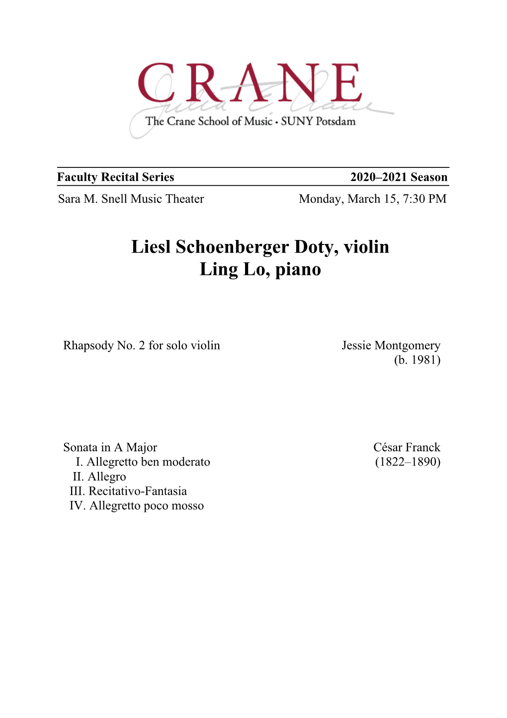 Liesl Schoenberger Doty, Violin Ling Lo, Piano