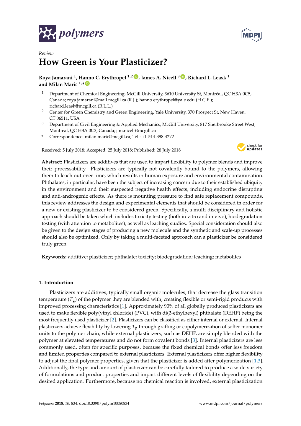 How Green Is Your Plasticizer?