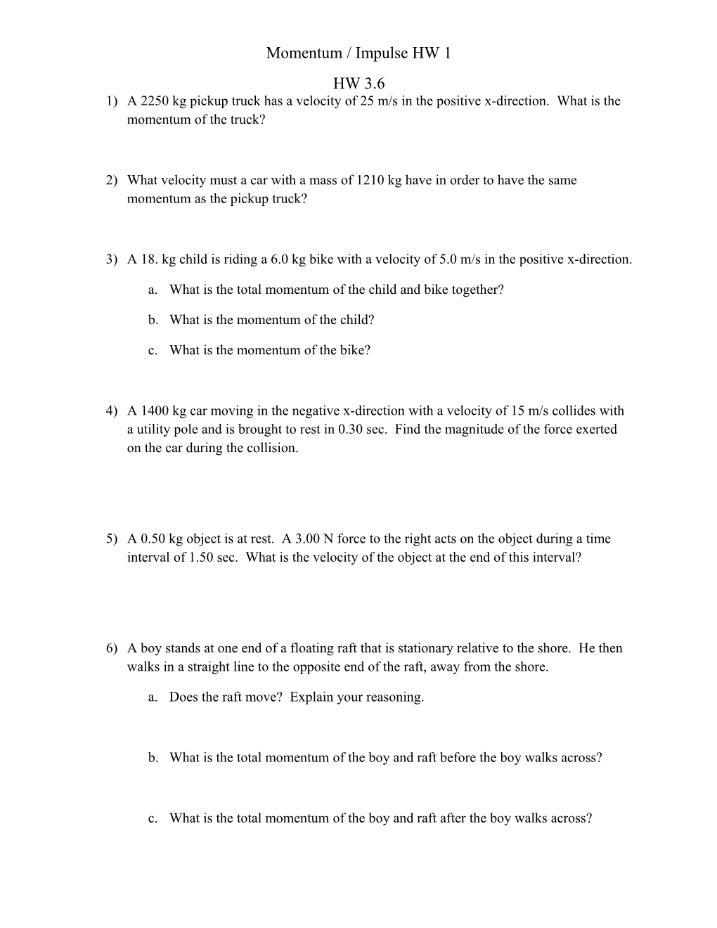 Momentum / Impulse HW 1