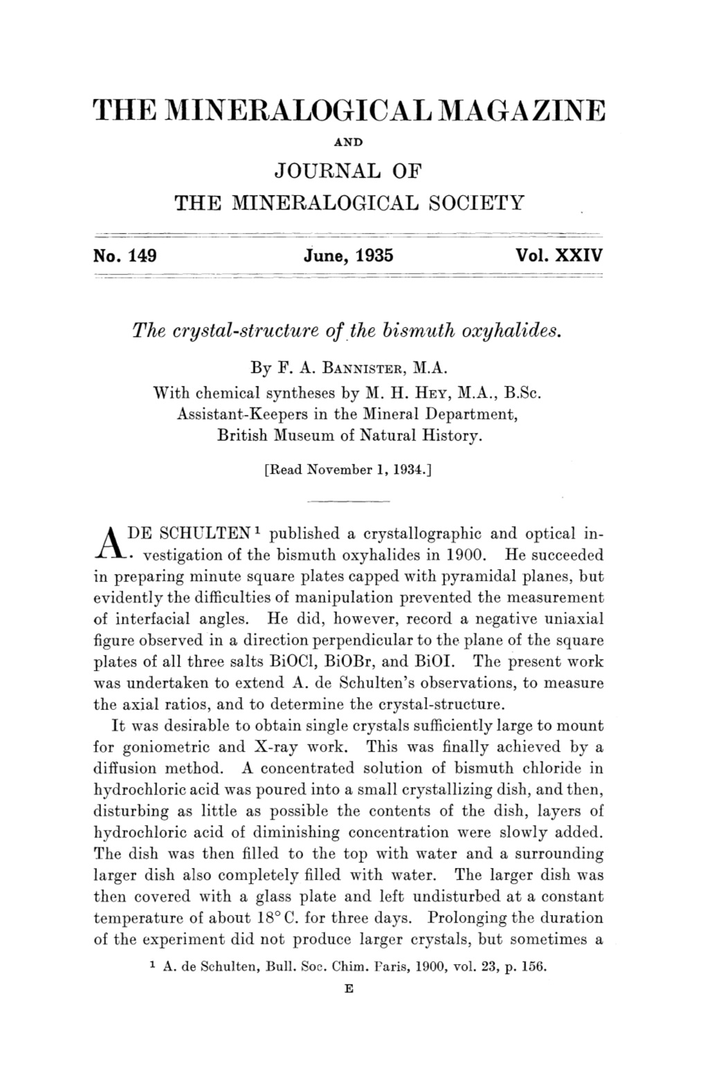 The Mineralogical Magazine and Journal of the Mineralogical Society