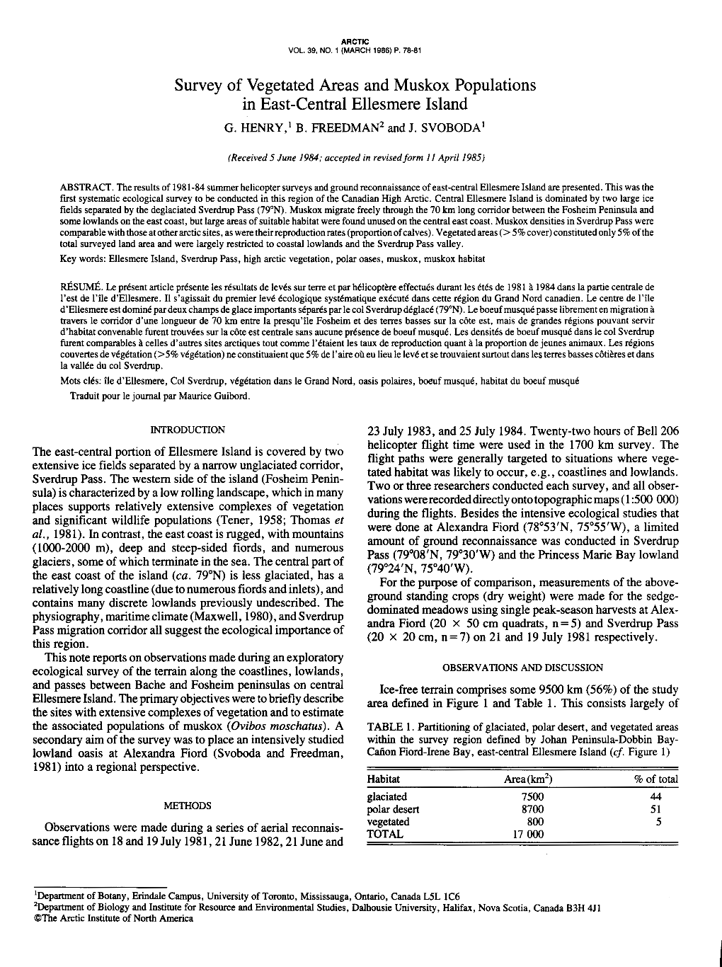 Survey of Vegetated Areas and Muskox Populations in East-Central Ellesmere Island G