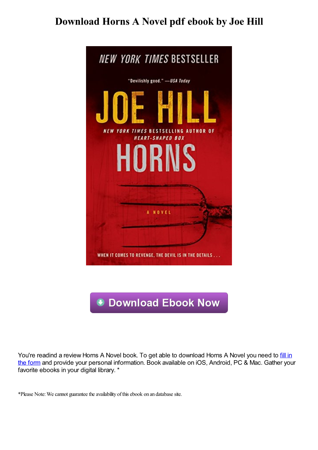 Download Horns a Novel Pdf Ebook by Joe Hill