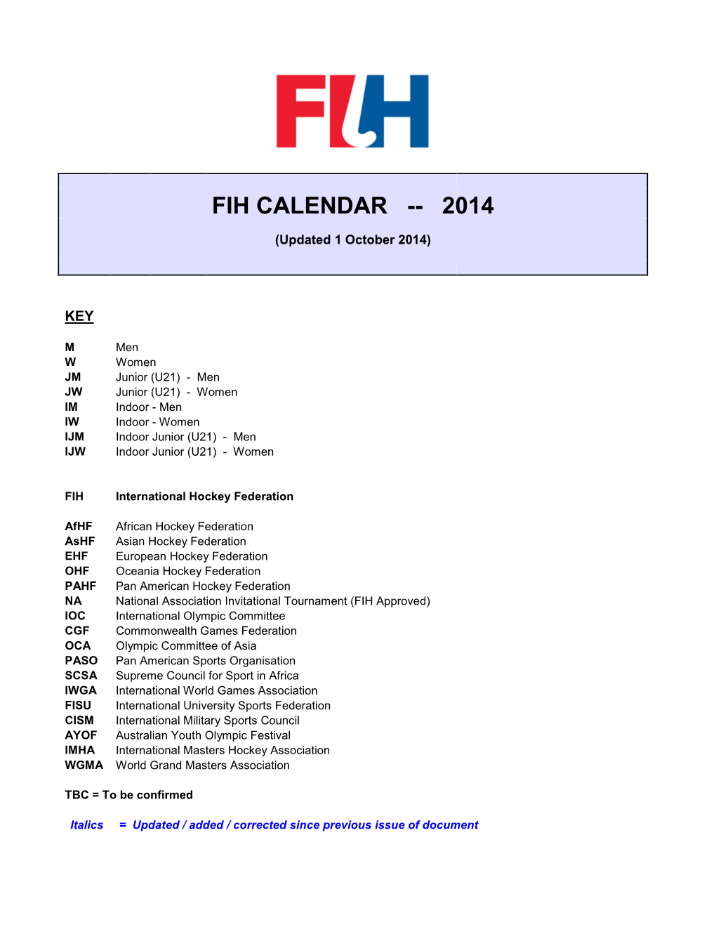 Fih Calendar -- 2014