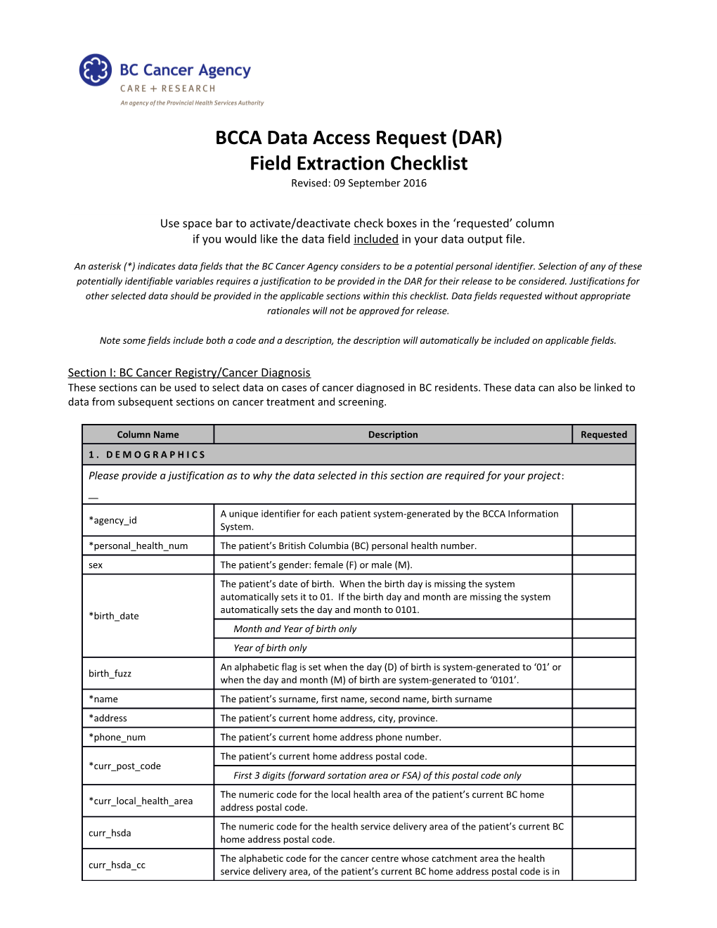 Appendix a Field Extraction Check List