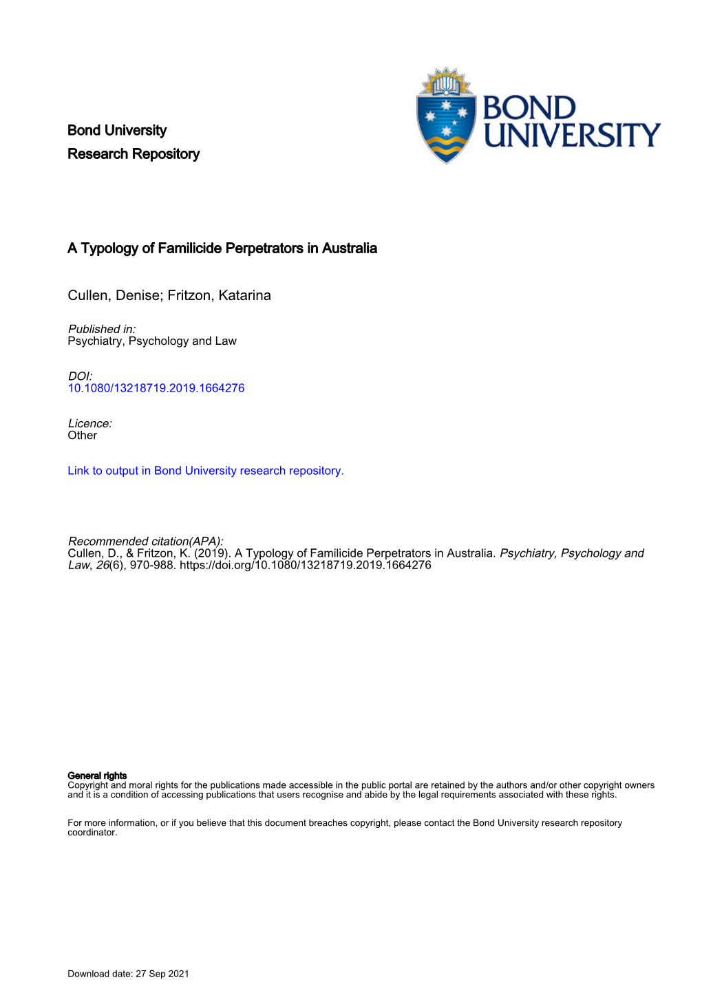 A Typology of Familicide Perpetrators in Australia