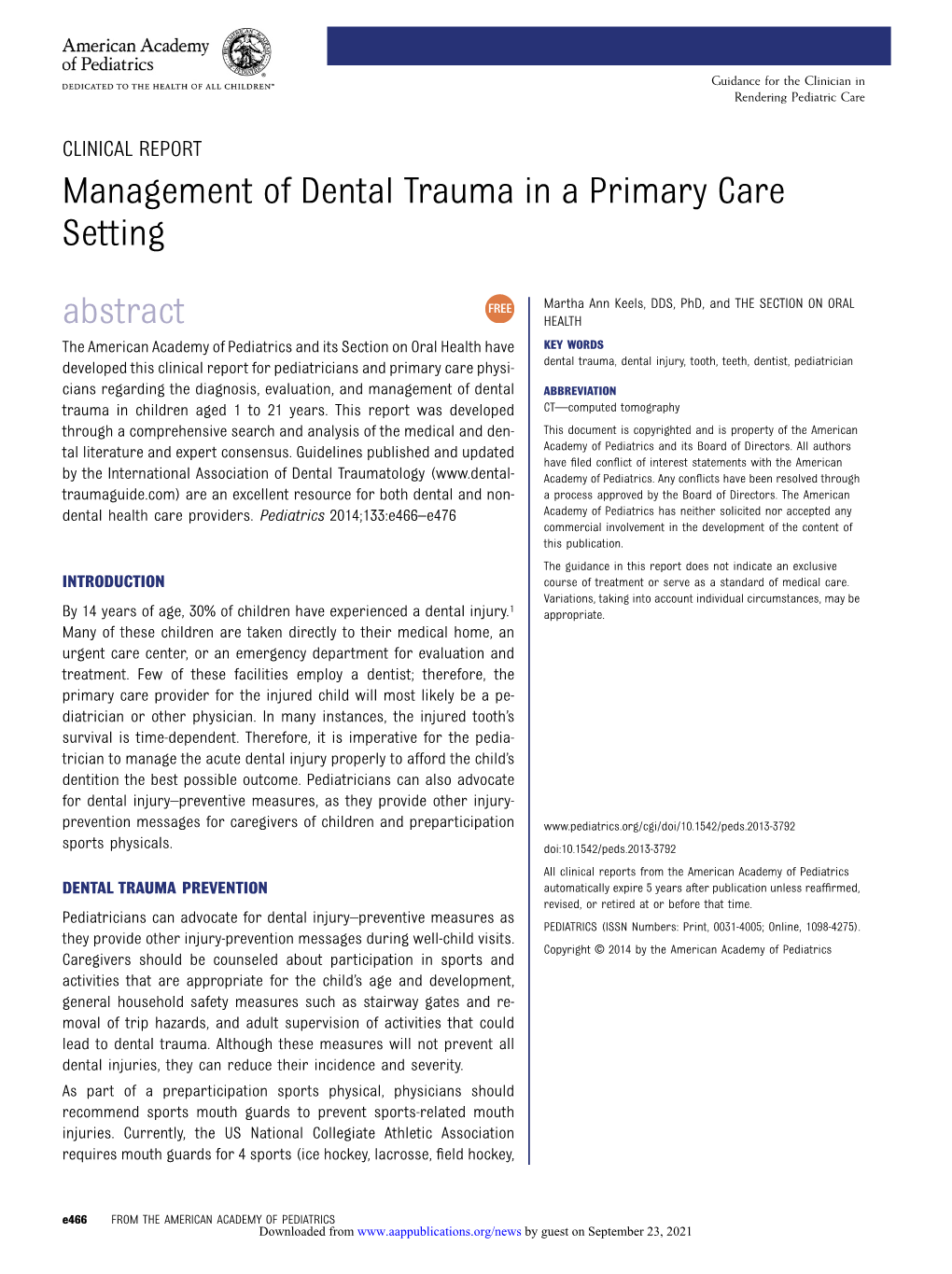 Management of Dental Trauma in a Primary Care Setting