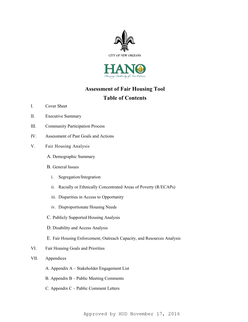 Assessment of Fair Housing Plan (2016)