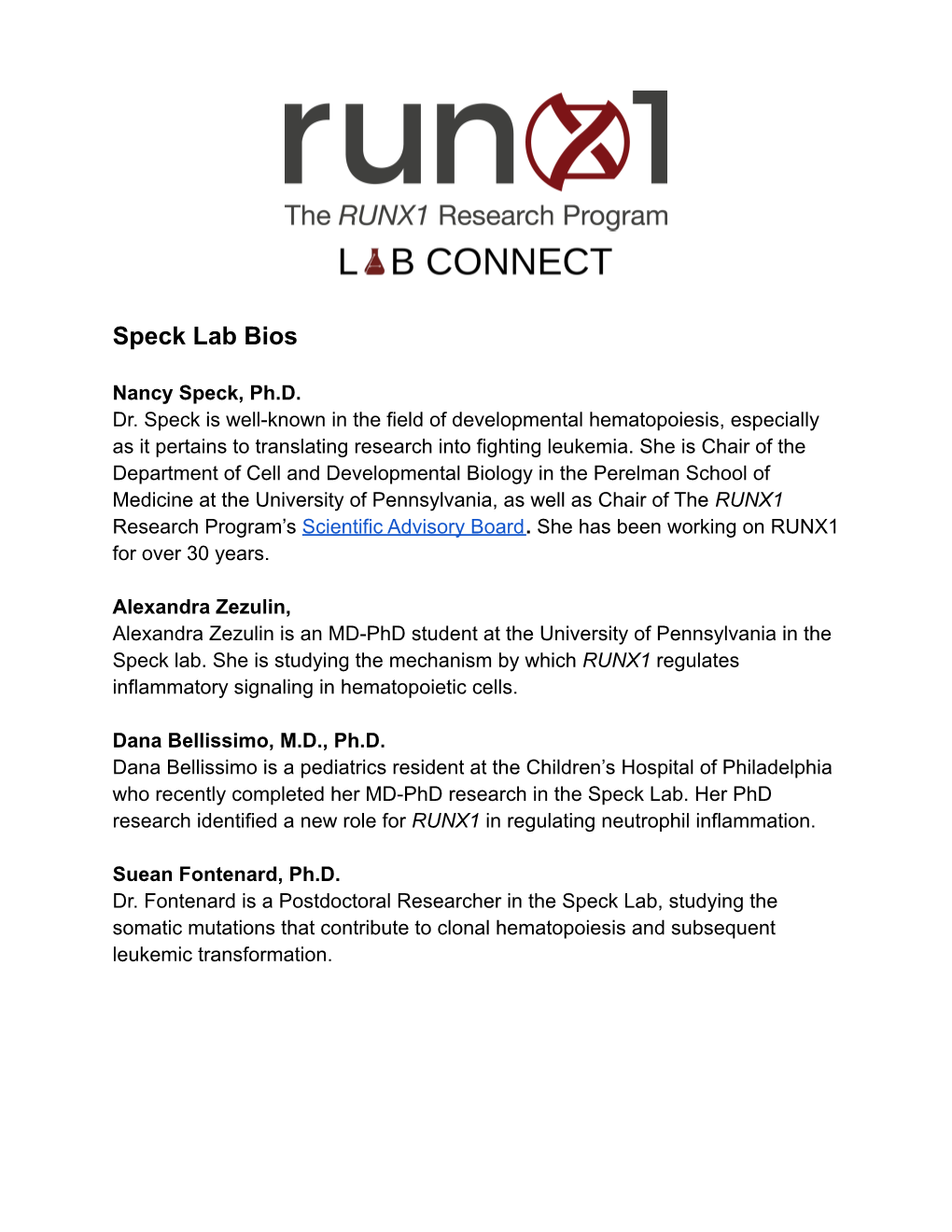 June Lab Connect Bios & Glossary