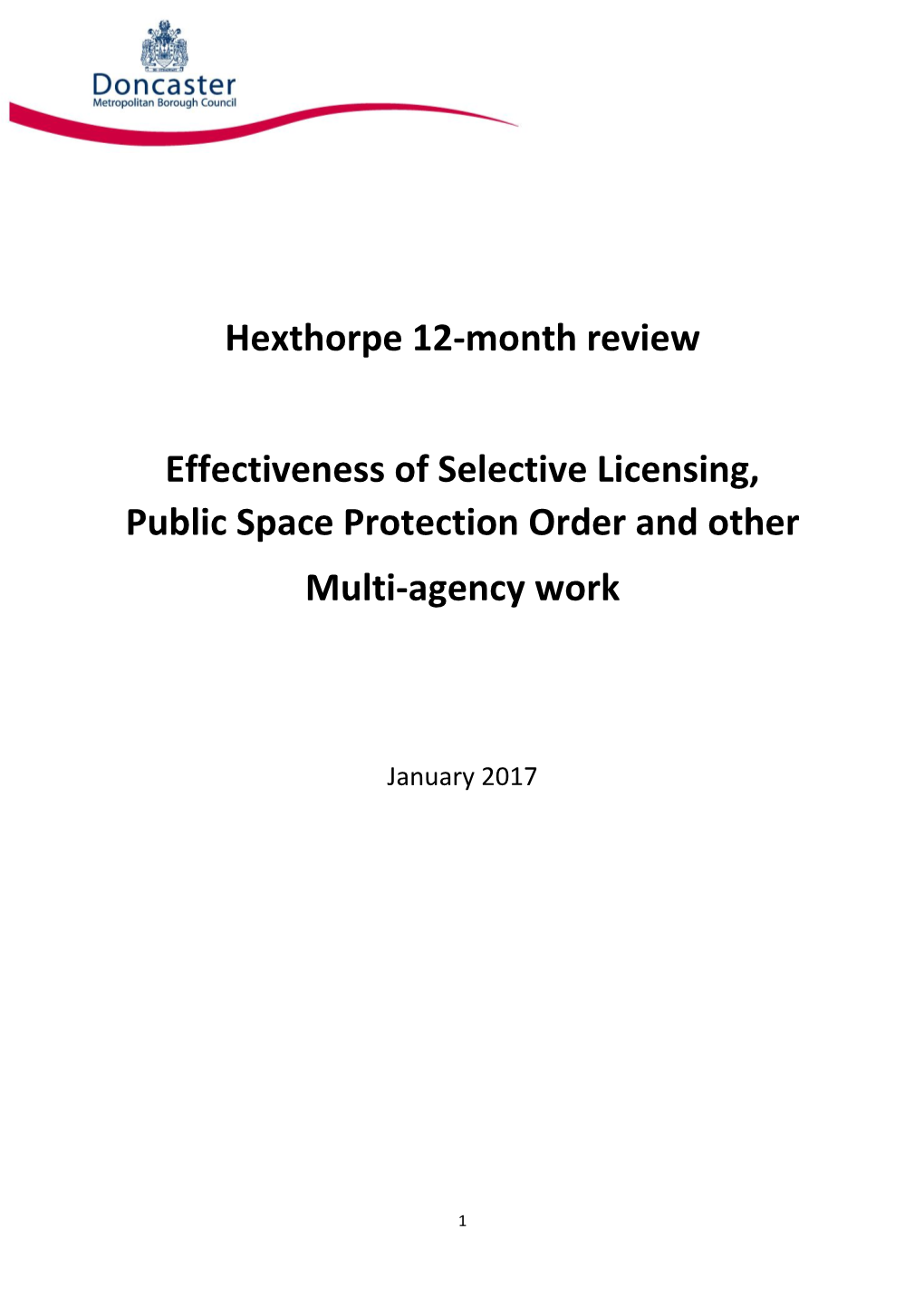 Hexthorpe 12-Month Review Effectiveness of Selective Licensing
