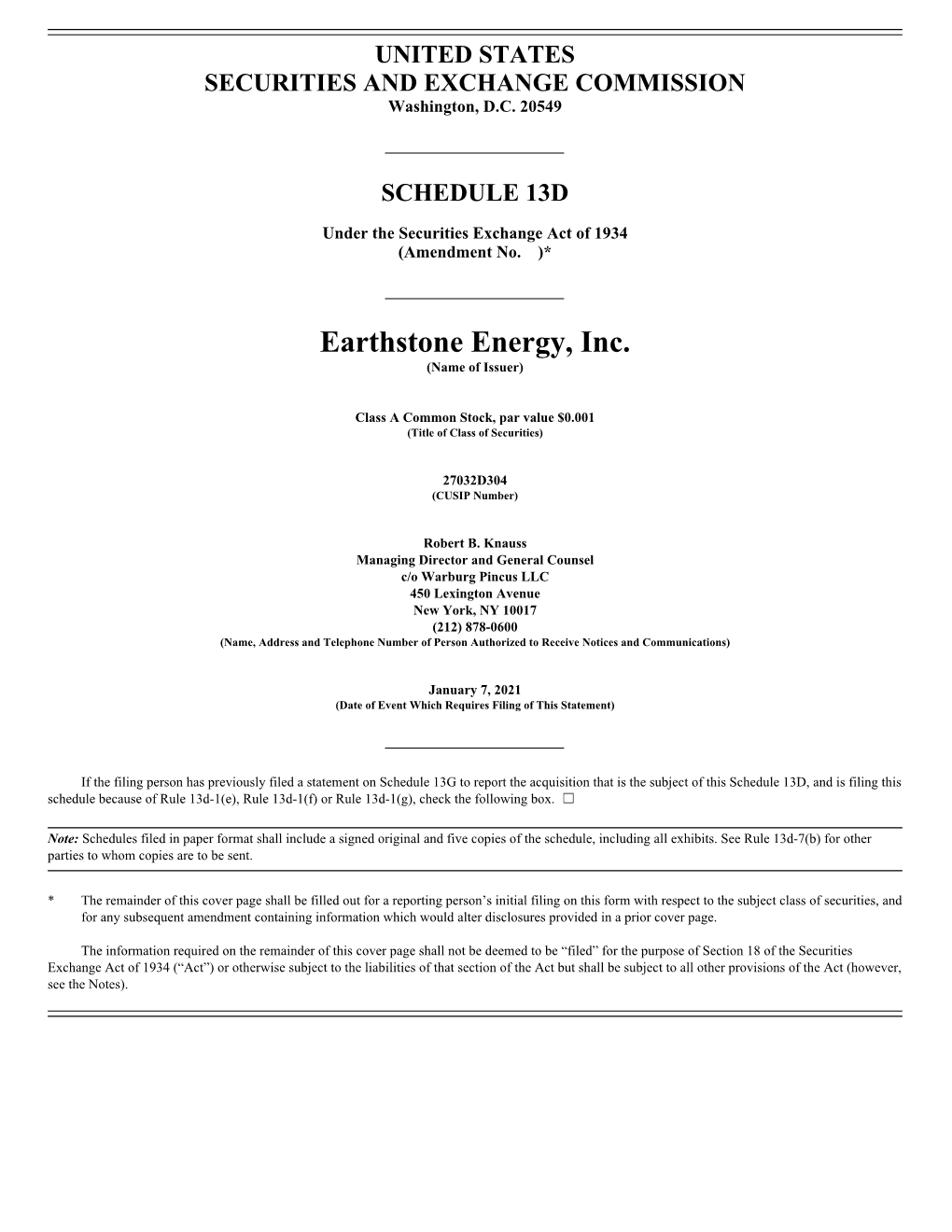 Earthstone Energy, Inc. (Name of Issuer)