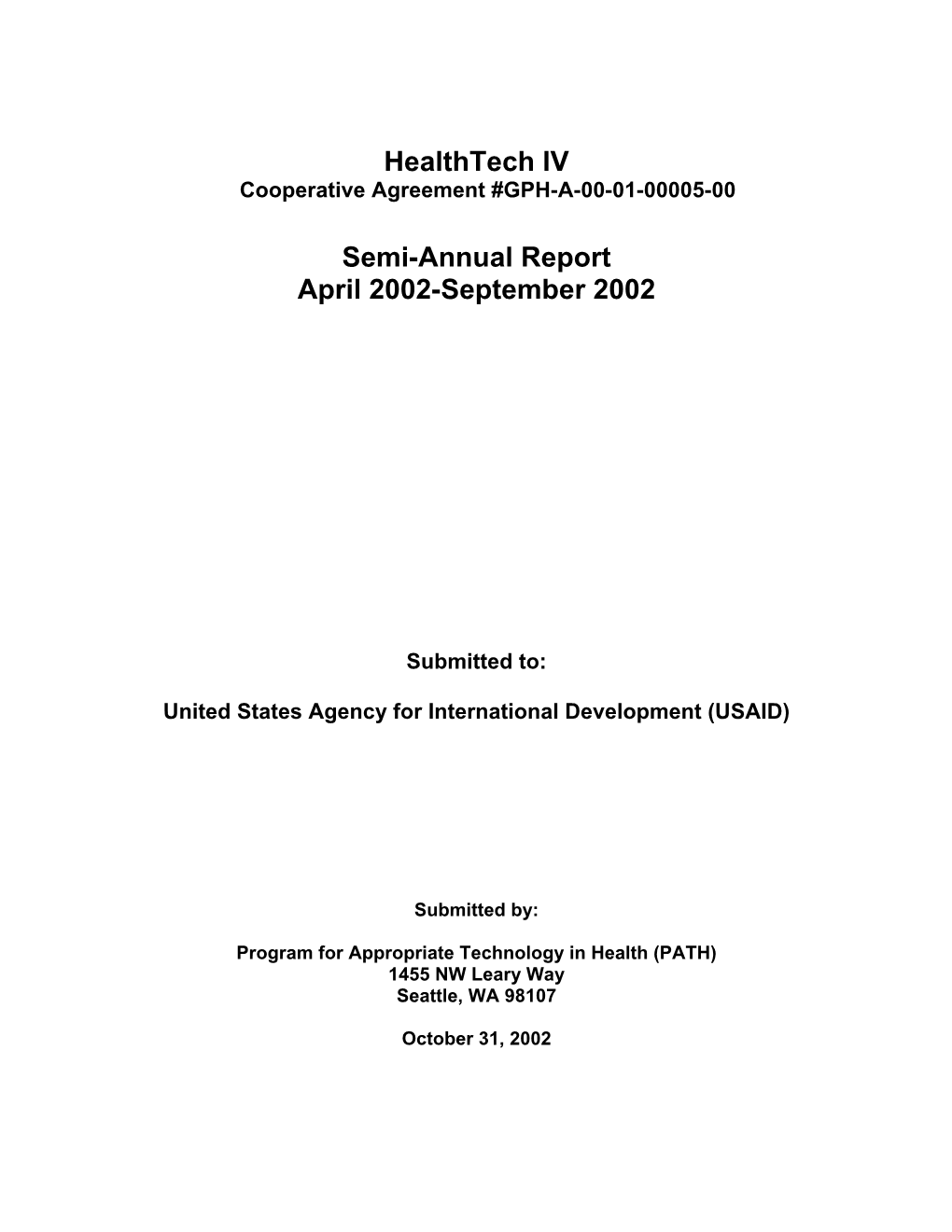 Healthtech IV Semi-Annual Report April 2002-September 2002