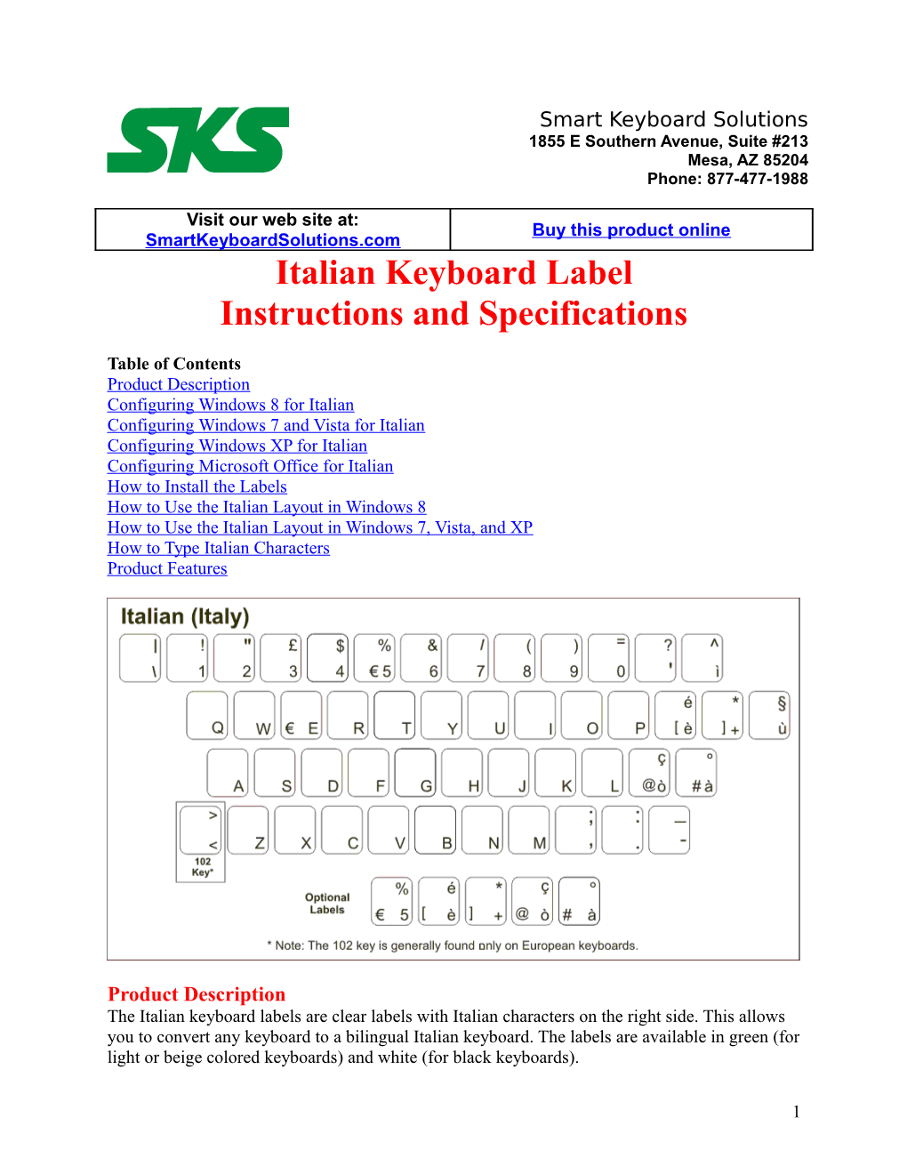 Italian Keyboard Label Instructions and Specifications