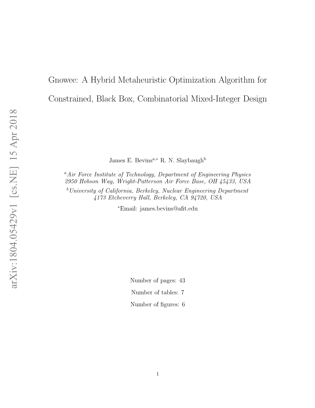 Gnowee: a Hybrid Metaheuristic Optimization Algorithm For