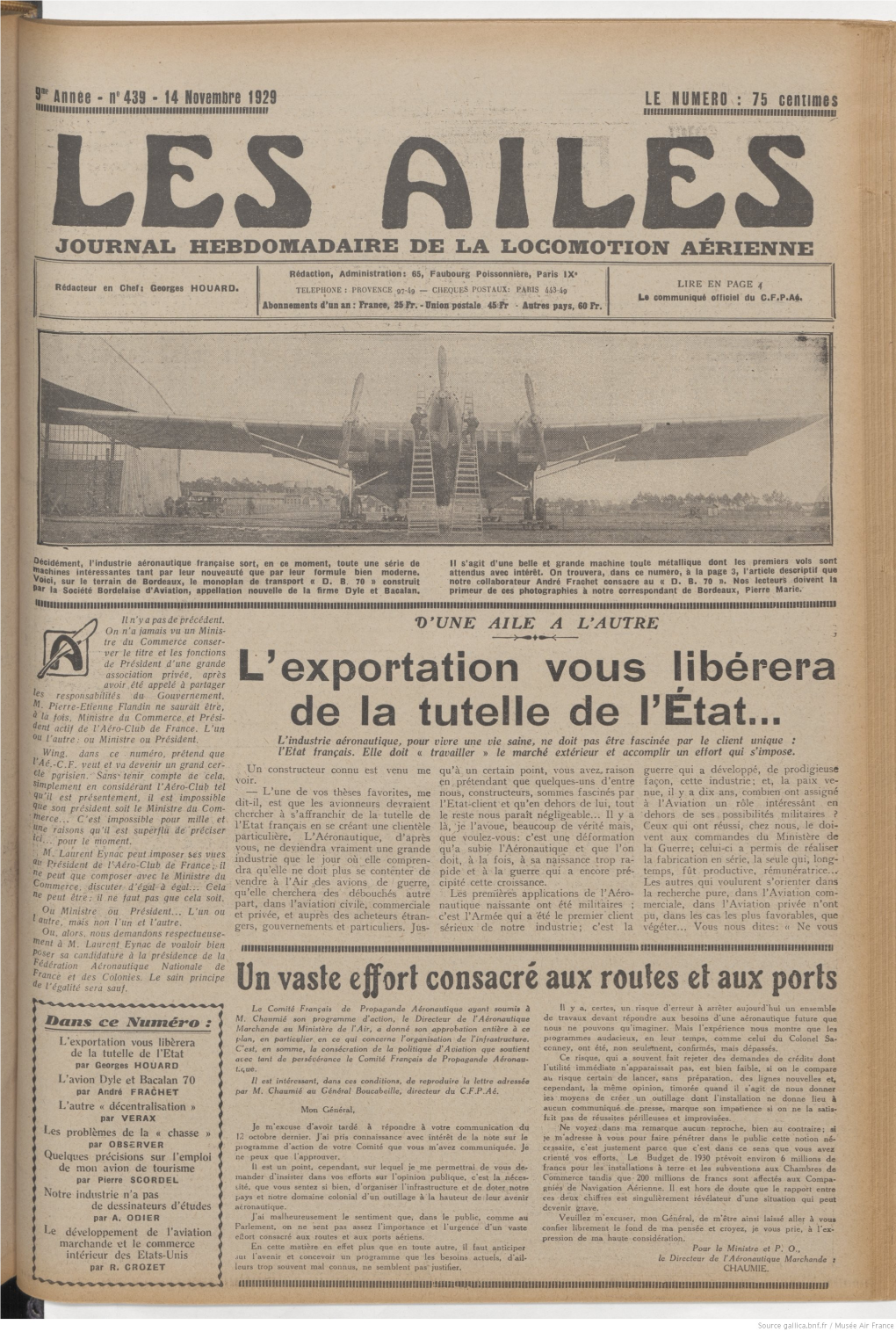 Les Ailes. Journal Hebdomadaire De La Locomotion Aérienne