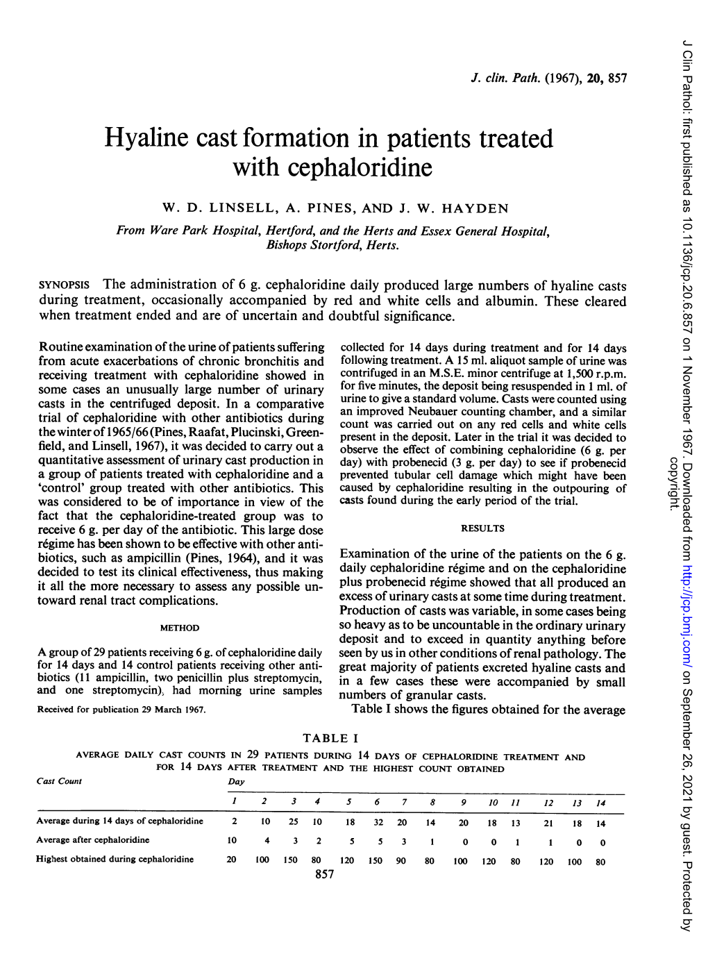 Hyaline Cast Formation in Patients Treated with Cephaloridine