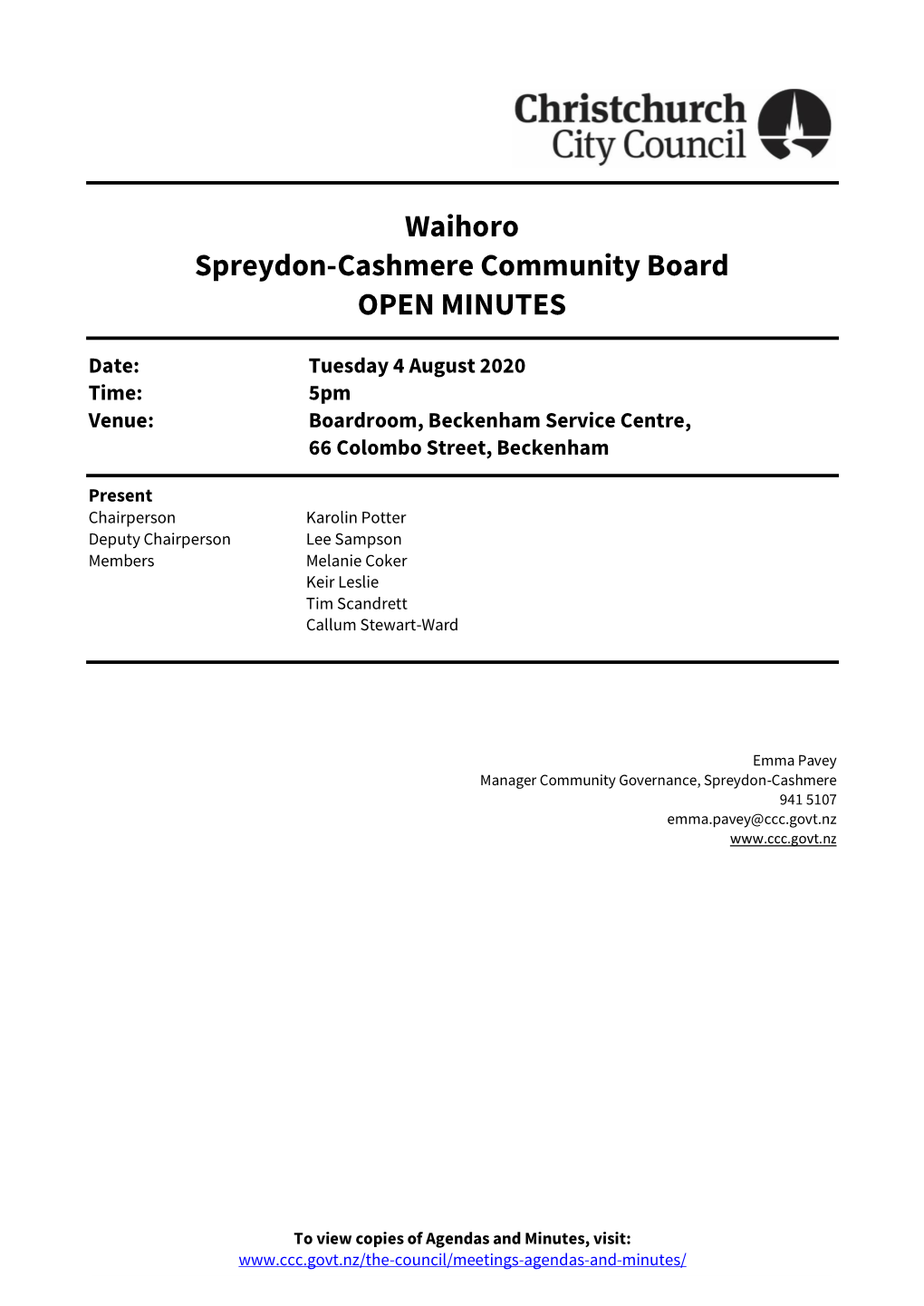 Waihoro Spreydon-Cashmere Community Board OPEN MINUTES