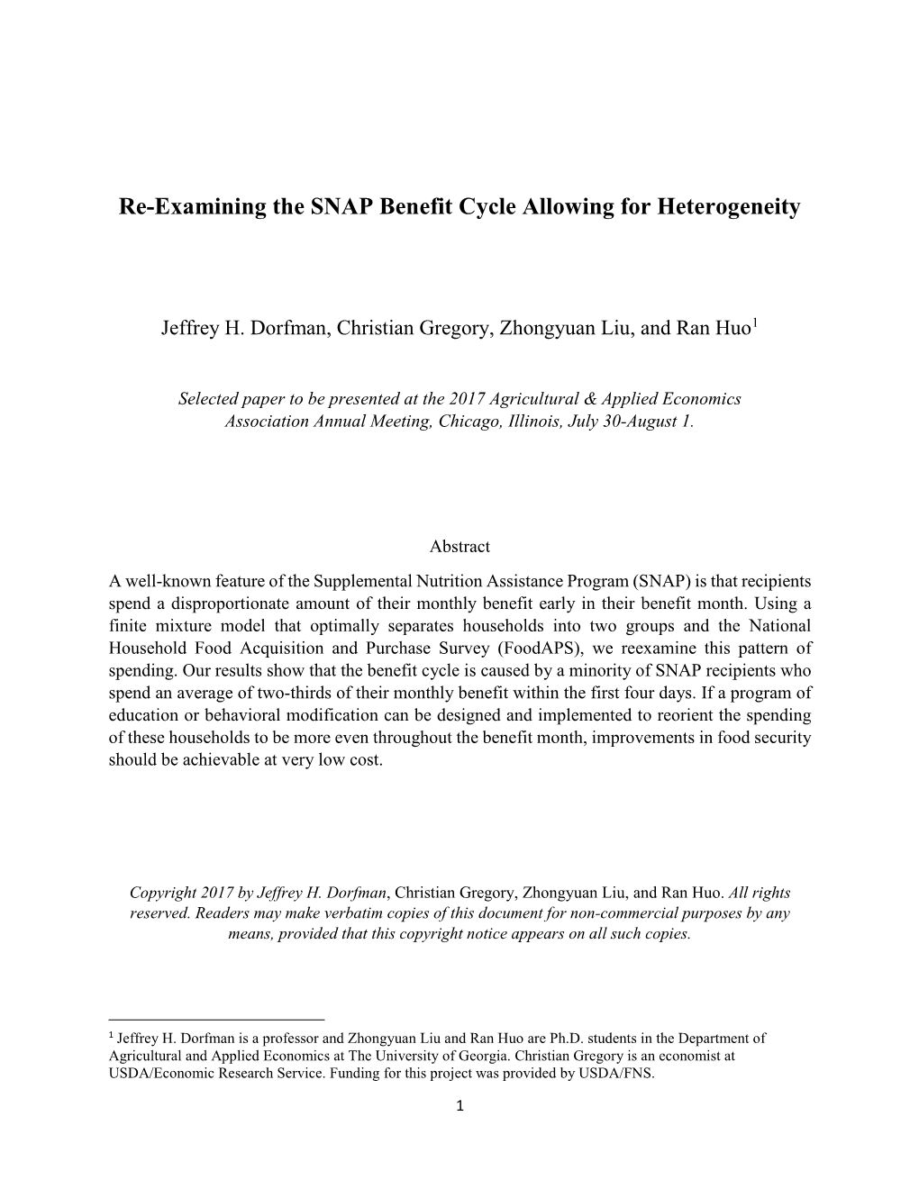 Re-Examining the SNAP Benefit Cycle Allowing for Heterogeneity