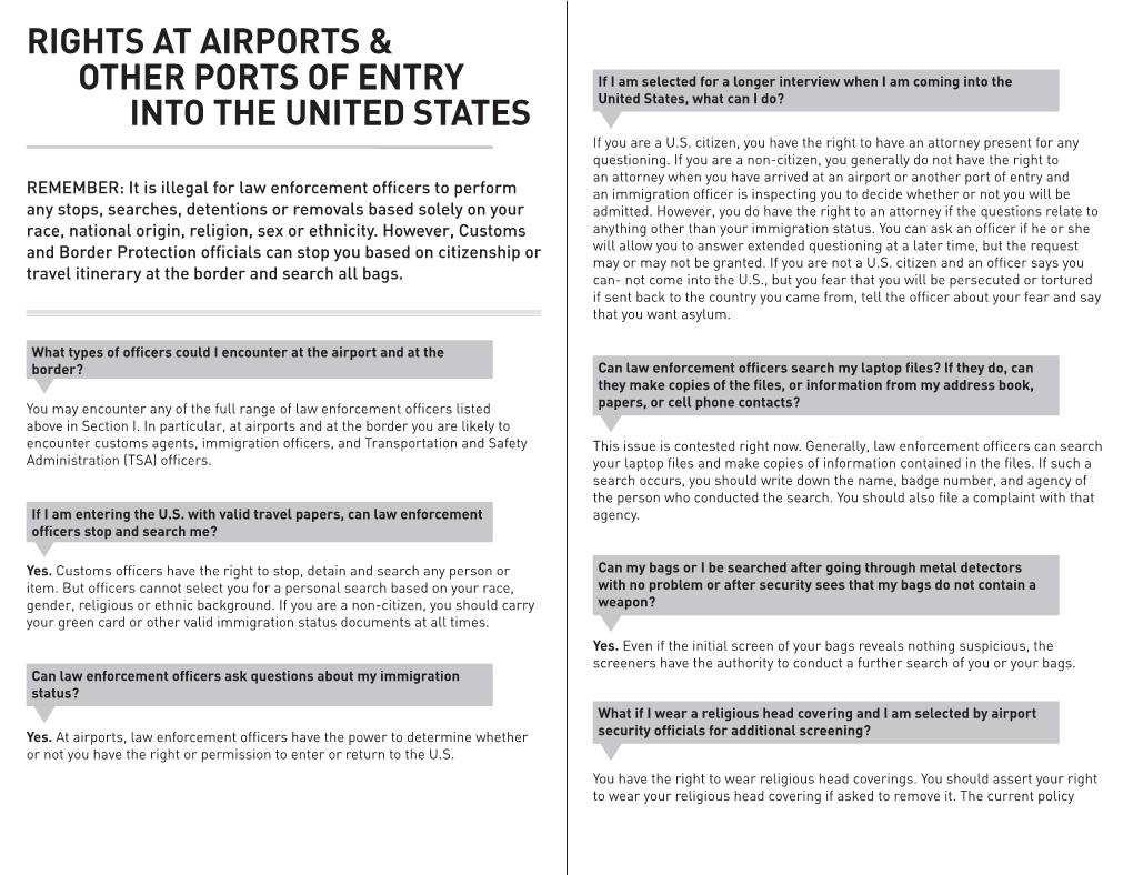 Rights at Airports & Other Ports of Entry Into The