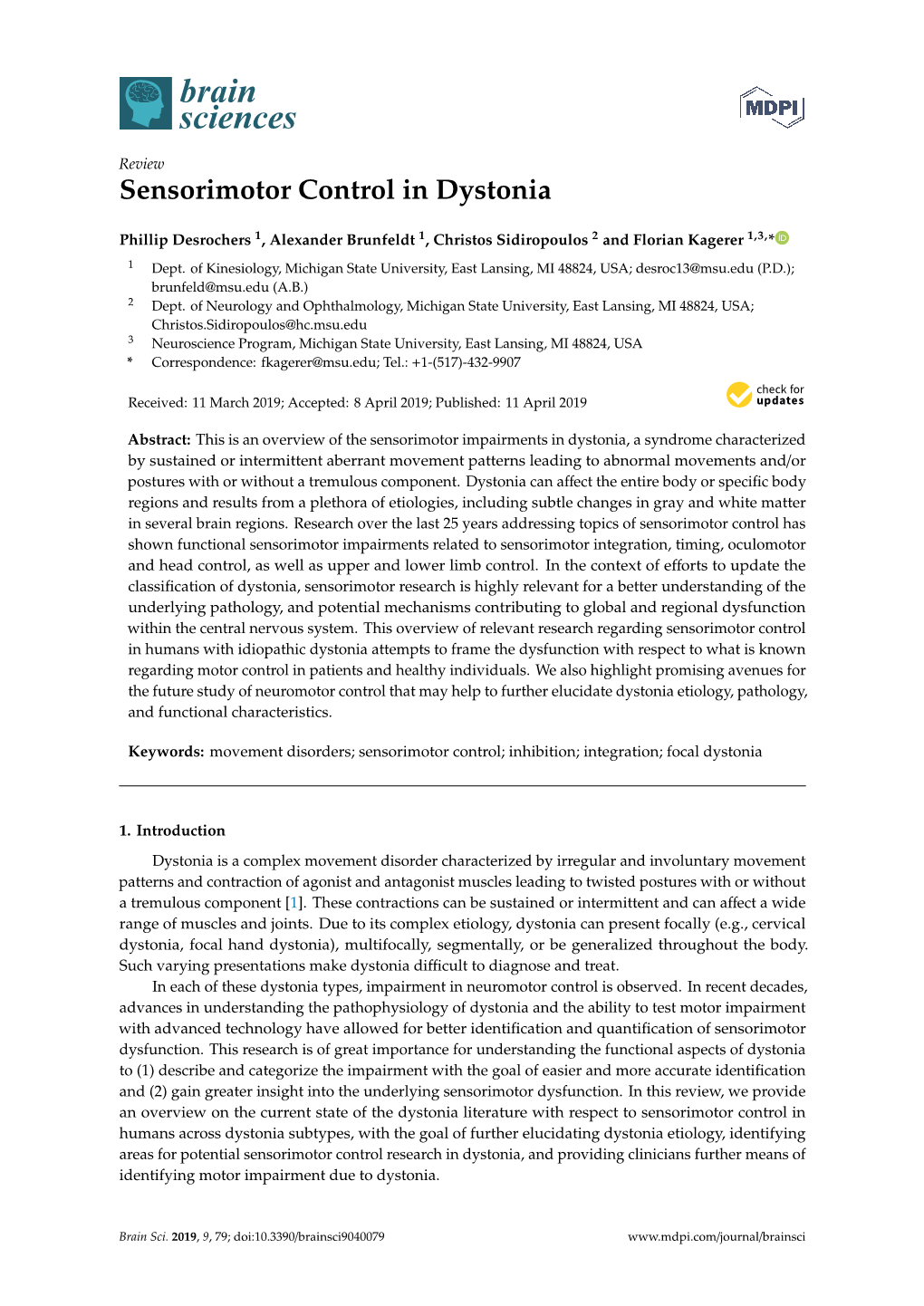 Sensorimotor Control in Dystonia