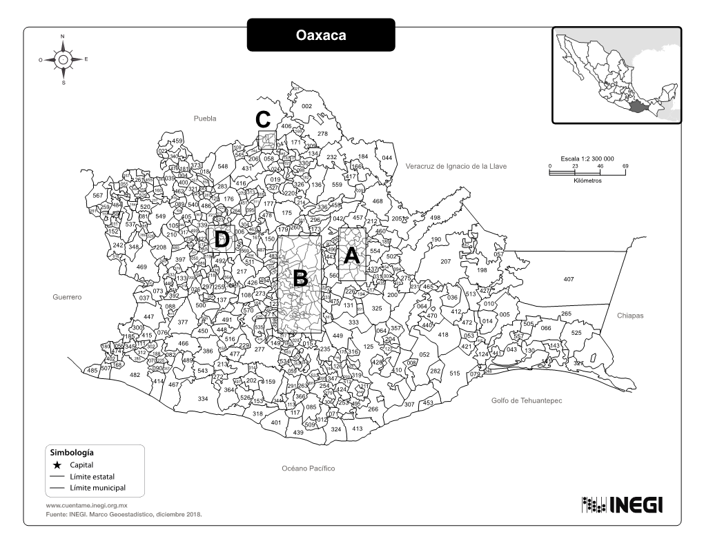 Mapa De Oaxaca. División Municipal
