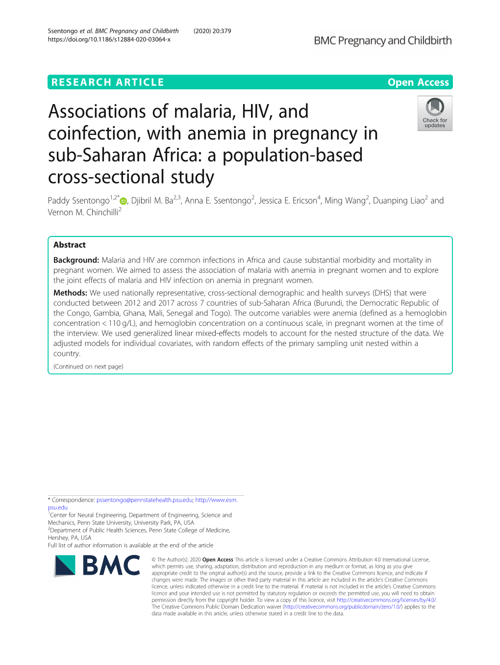 Associations of Malaria, HIV, and Coinfection, with Anemia in Pregnancy in Sub-Saharan Africa