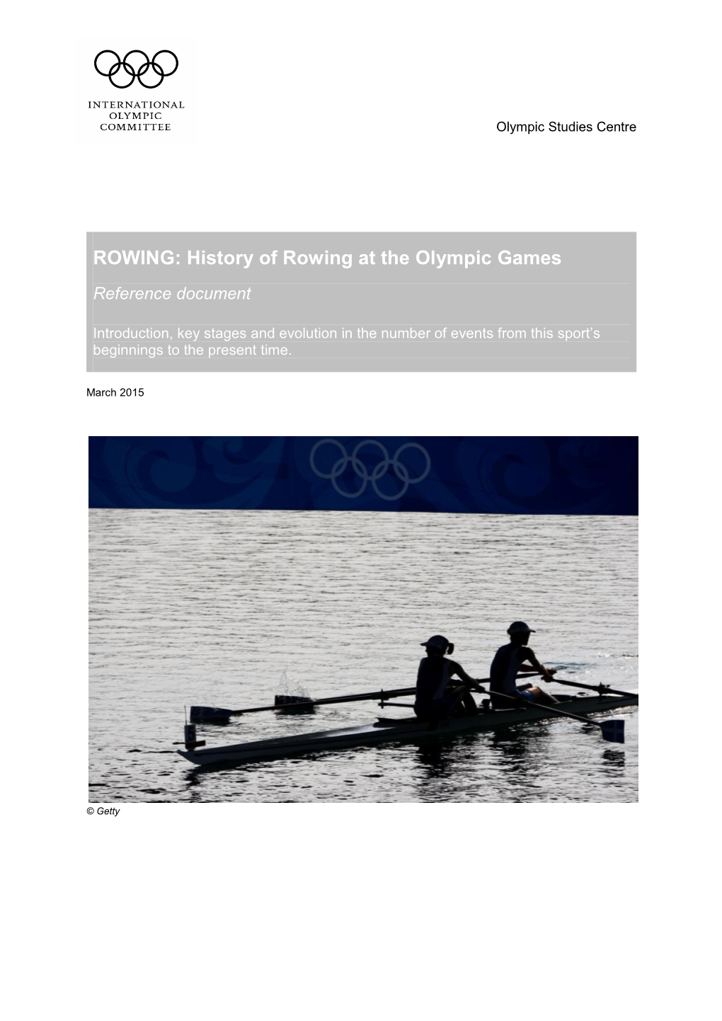 ROWING: History of Rowing at the Olympic Games Reference Document