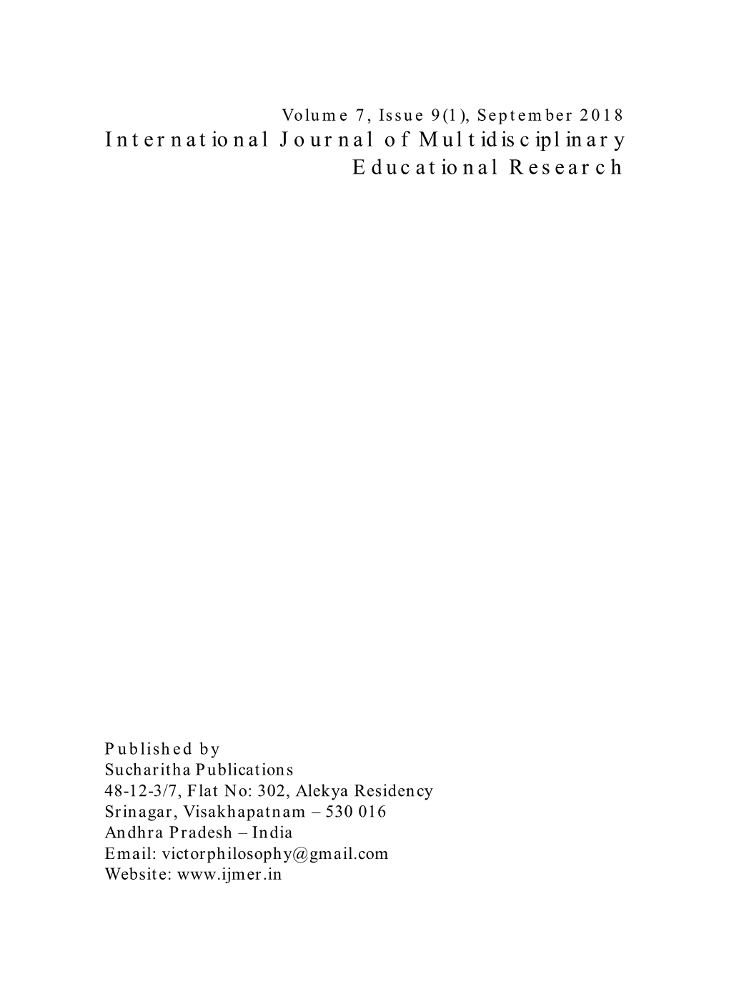 International Journal of Multidisciplinary Educational Research